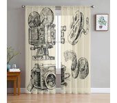 Cortinas transparentes dibujadas a mano con cámaras para dormitorio, sala de estar, cortinas de tul para ventana de cocina, cortinas de gasa 135W x 114H(cm)
