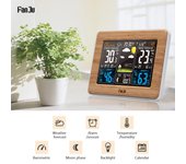 FanJu FJ3365 Estación meteorológica a color Barómetro inalámbrico de temperatura y humedad para interiores/exteriores USB US Plug negro
