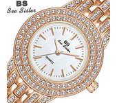 BEE SISTER BS Relojes de pulsera con diamantes para mujer, reloj de vestir dorado, relojes de diamantes de cristal para mujer, relojes de cuarzo plateados de acero inoxidable FA1578 Without box plata