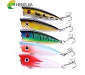 HENGJIA 5pc 3D Ojos Bionic Señuelo de pesca Popper Hard Bait Topwater Lake River Fishing Tackle