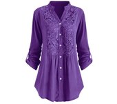 Top de camisa con botones de costura de color de encaje con cuello en V de talla grande XXL verde