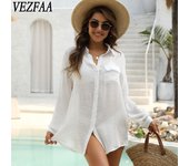 VEZFAA Blusas y camisas con cuello tipo POLO de manga larga con estampado de Color sólido informal para primavera y otoño para mujer one size blanco
