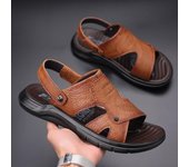 Sandalias de cuero genuino para hombre, zapatos clásicos de verano para hombre, zapatillas para exteriores, calzado para caminar, sandalias para hombre, pantuflas 38