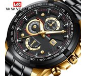 VA VA VOOM Marca de moda Hombres Reloj de cuarzo Cronógrafo Acero inoxidable Business Reloj de cuarzo militar Deporte impermeable Reloj hombre Relogio Masculino NO Packaging oro