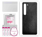 apgo Protective Skin Sticker for the back compatible with Sharp Aquos R5G, Wrap Film, Foil, Vinyl - Pattern Black Leather