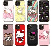 Funda suave negra H-5 Hello Kitty para iPhone 16, 15 Plus, 14, 13 Mini, 12, 11 Pro, 8, 6, 6S, SE, 5, XR, XS Max, Realme C30, C33, C32, 9I, VIVO V29, V27, V23 y Y36 iPhone 14 ciervo