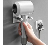 Soporte para secador de pelo, ahorra espacio, sin perforaciones, montaje en pared, soporte de aluminio para Dyson. negro