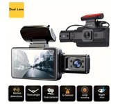 Cámara para tablero de automóvil de 3 pulgadas con lente dual HD 1080p, cámara frontal e interior con grabación en bucle, visión nocturna, gran angular, control con botón y pantalla LCD Front & Inside Car DVR negro