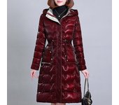 Abrigo largo para mujer, chaquetas de invierno, Parkas acolchadas de algodón cálidas con capucha, estilo coreano, prendas de vestir gruesas de invierno L rojo