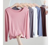 Camiseta de manga larga modal para mujer, talla grande, otoño/invierno 2024, cuello redondo, top fino combinable XXL (70-80 kg) café oscuro