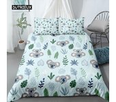 Juego de funda de edredón con diseño de koala en 3D, microfibra, hojas de dibujos animados, oso bebé, juego de cama con temática de vida salvaje australiana, funda de edredón tamaño Queen EU single(135x200cm)