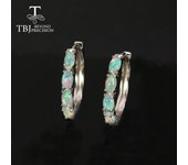 Pendiente de aro ovalado para mujer, 3x5mm, ópalo natural de Etiopía, tanzanita, aguamarina, joyería fina, Plata de Ley 925, 2022 M blanco