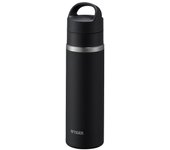 Botella de agua termo Tiger de 480 ml, con aislamiento al vacío, para bebidas carbonatadas, de acero inoxidable, apta para cerveza, con asa y soporte incluido, portátil, compacta, color negro [Apto para lavavajillas] negro
