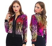 Chaqueta tipo suéter con degradado de lentejuelas para mujer, estilo europeo y americano, para otoño/invierno Small