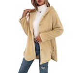Chaqueta con capucha de color liso irregular de felpa abotonada para mujer de otoño e invierno S albaricoque