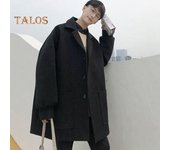 Chaqueta cortavientos de manga larga con solapa para hombre, de longitud media, de color liso, holgada, con bolsillos grandes, para otoño e invierno L azul