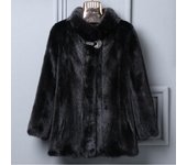 Abrigo de visón sintético para mujer, chaqueta de piel sintética, chaqueta corta con cuello alto y pelo de visón sintético, versión para madres de mediana edad y mayores S negro