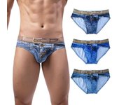 Calzoncillos para hombre, cintura media, elásticos, imitación de jeans, estampado 3D, ropa interior, convexos en forma de U, ajustados, para uso diario XL azul claro