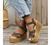 Sandalias De Mujer Moda Plataforma Cuña Zapatos Casuales Cuerda De Cáñamo Tejido Cómodas Sandalias Romanas Sandalias Tacon Grueso 35