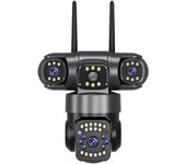 AIOOK V380 Pro CCTV Cámara inalámbrica Wifi para exteriores 360 grados 8MP, visión nocturna en color 4K Llamada bidireccional Seguimiento automático WIFI opcional 3 Lens camera+128GB