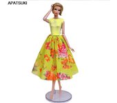 Ropa de muñeca de moda para niña, trajes de muñeca de 11,5  , vestido de fiesta, Top amarillo y falda Midi Floral, accesorios para muñecas de 1/6, juguete para niños amarillo