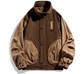 Nueva chaqueta Bomber de pana con cuello alto de primavera para hombre, abrigo informal americano de tendencia Retro para hombre M marrón