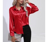 Blusa de satén de primavera y otoño, camisa de manga larga de seda de imitación para mujer, Tops sueltos de talla grande S borgoña