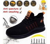 Zapatos de seguridad con cabeza de acero para trabajo al aire libre para hombres, botas de seguridad cómodas y transpirables, zapatos deportivos para hombres, zapatos de senderismo 40 naranja