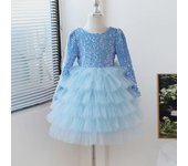 Vestido de princesa con lentejuelas y volantes: Primavera/Otoño, Manga larga, Espalda descubierta, Para niñas de 1 año 110 cm