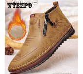 Zapatos de algodón de invierno para hombre, además de zapatos altos de terciopelo, zapatos de cuero informales para hombre, zapatos cálidos antideslizantes para hombre 44