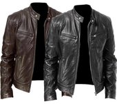 Moda hombres clásico casual motocicleta chaquetas de cuero abrigo hombres moda chaqueta de negocios abrigos S marrón