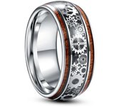 Anillos de acero inoxidable con incrustaciones de rueda de engranaje Steampunk para hombre, anillos de madera de koa con incrustaciones, joyería pulida de estilo hip hop, punk y rock para motociclistas 6
