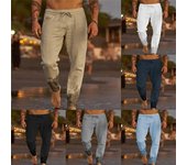 Pantalones largos de lino y algodón con cintura elástica para hombre, pantalones casuales holgados M blanco