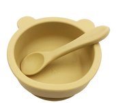 El cuenco de la succión del silicón para los niños de los bebés uno mismo que alimenta al cuenco del bebé con la cuchara BPA libera el lavaplatos y marrón claro