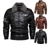 Chaqueta de otoño-invierno para hombre, chaqueta de motociclista de cuero PU, chaqueta con vuelta hacia abajo para hombre, abrigos cálidos gruesos con forro de piel, corte ajustado L