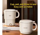 Hervidor plegable portátil 3 en 1, calentador de agua eléctrico multiusos para viaje, taza, Mini caldera de acero inoxidable - blanco