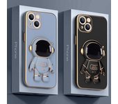 Para iPhone funda 3D astronauta soporte plegable funda para iPhone 13 12 11 Pro Max XS Max 7 8 Plus cubierta protectora de lente chapada Huawei Mate 30 negro