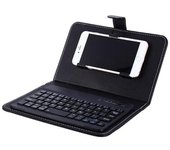 Teclado Universal para teléfono móvil + juego de fundas de cuero, portátil, inalámbrico, compatible con Bluetooth negro