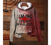 Sudadera con capucha para hombre, otoño e invierno, con estampado de manchas de sangre, puños elásticos, patrón de letras 3D retro, capucha gruesa de color degradado, holgada, abrigada, longitud media XL