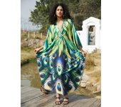 EDOLYNSA Caftán bohemio verde para mujer, vestido largo relajado, traje de baño, bata de casa, vestido Moo Moo para descansar en la playa Q1634 One Size varios colores