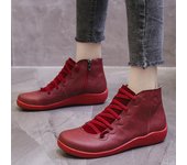 Botas de nieve para mujer, de piel auténtica, para invierno, hasta el tobillo, planas, para primavera, botas cortas vintage para mujer con piel, botas con cordones para mujer 2024 43