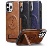 Funda de teléfono de cuero de lujo con carga inalámbrica magnética, cubierta suave a prueba de golpes para iPhone 15, 14, 13, 12, 11, 14 Pro Max, soporte plegable iPhone 15 Pro Max negro
