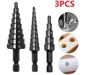 3 uds 3-12mm 4-12mm 4-20mm HSS juego de brocas escalonadas con ranura recta cortador de agujeros de Metal y madera recubierto de titanio juego de brocas de núcleo