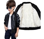 Chaqueta de cuero para niños otoño e invierno más abrigo grueso y cálido de terciopelo chaqueta de cuero PU 170 café