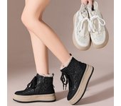 Botas de nieve de plataforma gruesa de invierno para mujer, botines con cordones, antideslizantes, cálidos, forrados de piel, cómodos zapatos para caminar, botas cortas con cremallera lateral para mujer 35 blanco