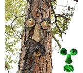 Decoración de caras de árbol al aire libre, estatuas de jardín con cara de árbol que brillan en la oscuridad para decoración de jardín marrón