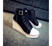 Zapatos de lona con cuña alta para mujer, zapatillas con cordones hasta el tobillo para mujer, zapatos de mujer, zapatillas de mujer, tacones de 8 cm, tenis de mujer, botas de mujer 35 blanco