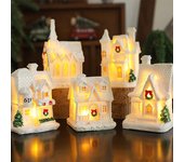 Casa de nieve en miniatura de resina blanca luminosa - Adorno navideño de escritorio