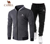 Camel Chándal de marca bordado, chaqueta con cremallera para hombre, pantalones de chándal, chándales de gimnasio para Fitness, conjunto para hombre, trajes deportivos de algodón, conjunto de 2 piezas, trajes de pista para correr 3XL marrón