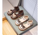 Sandalias con puntera cubierta y lazo para niñas, zapatos de princesa para fiestas, bodas, moda de verano para niños, zapatos de media pantorrilla 26 marrón